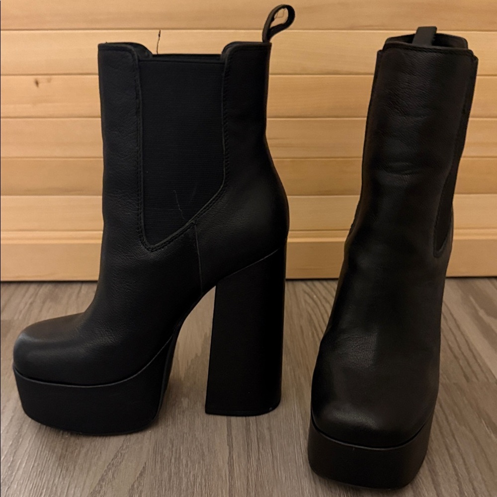 Jessica Simpson Leather Black Platform Ankle Boots